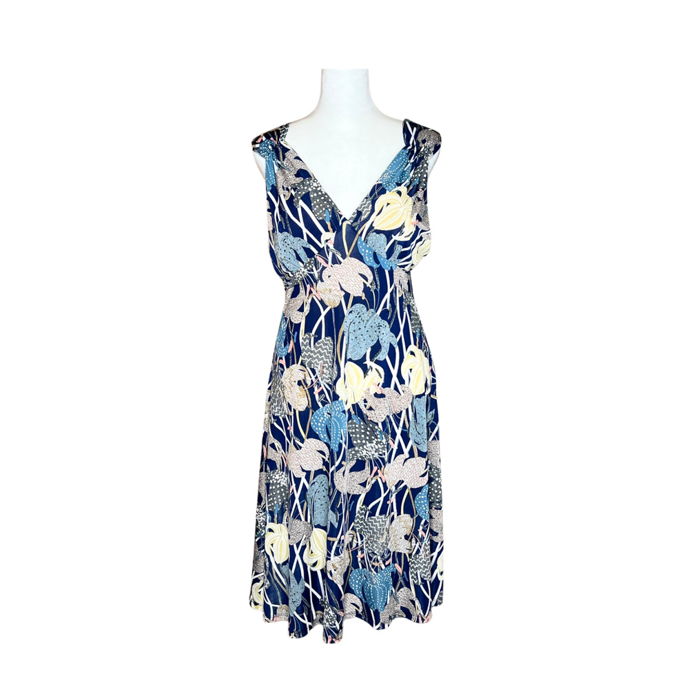 Touch Express Babydoll Midi Dress L Floral Slinky Y2K Resort Vacation Tropical